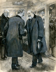 Walesin prinssi tervehtimässä Saksan keisaria, Charing Crossin asema, 20. tammikuuta 1901 (wc paperilla) tekijältä English School