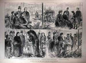 Kuningatar suuren amerikkalaisen näyttelyn villin lännen näyttelyssä, julkaisusta The Illustrated London News, 21. toukokuuta 1887 tekijältä English School