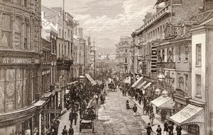 Kuningattaren vierailu Birminghamissa: The High Street, The Illustrated London News -lehdestä, 2. huhtikuuta 1887. tekijältä English School