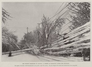 Viimeaikainen lumimyrsky Kanadassa, katu Hamiltonissa Blizzardin jälkeen (litho) tekijältä English School