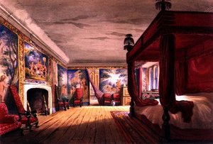 Punainen huone, Cotehele House, n. 1830-40 (värilitho) tekijältä English School