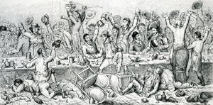 Reformers Dinner, kuvitus otettu Satiristista, 1809 tekijältä English School