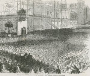 Pastori Charles Haddon Spurgeon saarnaa nöyryytyksen päivän saarnaansa Crystal Palacessa tekijältä English School