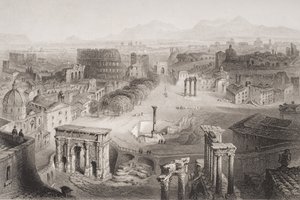 Rooman foorumi Capitoline-kukkulasta Roomassa, kaiverrettu A. Willmore tekijältä English School