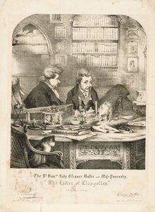 Rt. Hon. Lady Eleanor Butler ja neiti Ponsonby, "The Ladies of Llangollen", vuoden 1831 jälkeen (litho) tekijältä English School