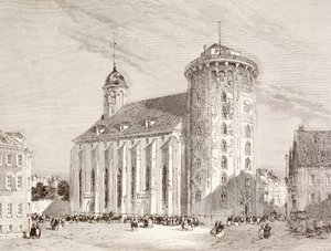 Rundetarn eli pyöreä torni Kööpenhaminassa, Tanskassa 1800-luvulla (litho) tekijältä English School