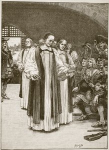 Seitsemän piispaa astumassa torniin, kuvitus Cassells Illustrated History of Englandista (seepiakuva) tekijältä English School