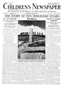 Muistopäivän hiljaisuus, "Lasten sanomalehden" etusivu, marraskuu 1934 (sanomalehtipaperi)