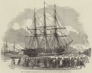 "St Lawrence" Southampton Dockissa purkamassa tavaroita suurta näyttelyä varten (kaiverrus) tekijältä English School