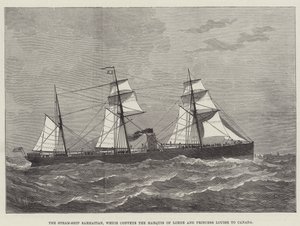 Steam-Ship Sarmatian, joka kuljettaa Lornen markiisin ja prinsessa Louisen Kanadaan (kaiverrus) tekijältä English School