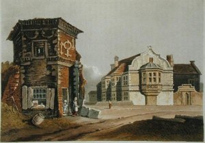 The Treaty House, Uxbridge, Ackermannin "Arkisto taide", julkaistu 1800-luvun alussa (värilitho) tekijältä English School