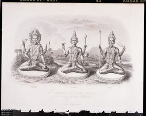 Trimurti tai Hindu Trinity, kaiverrus A. Thorn, World Religion, julkaisija A. Fullarton & Co. tekijältä English School
