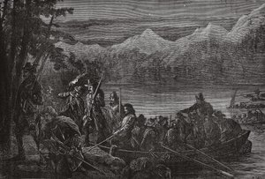 Vaudois ylittää Leman-järven yöllä, kuvitus James Aitken Wylien (1808-1890) teoksesta The History of Protestantism, pub. 1878 tekijältä English School
