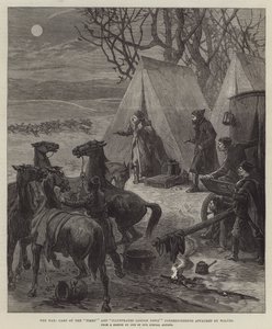 Sota, "Aikojen" leiri ja "Illustrated London News" -kirjeenvaihtajat hyökkäsivät susien kimppuun (kaiverrus) tekijältä English School