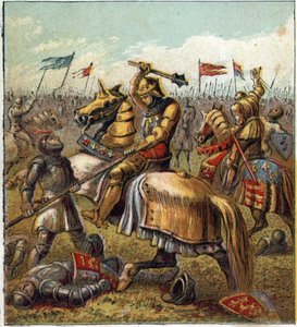 Kahden ruusun sota (1455-1485): Taistelu Yorkin kuninkaallisen talon ja Lancasterin kuninkaallisen vapaamuurarin välillä. Kuva Englannin sisällissodasta, joka syntyi kuningas Edward III:n (1327-1377) seuraajien jakamisesta kahteen haaraan. Rosin sota tekijältä English School