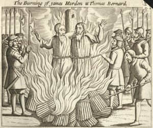 James Mordenin ja Thomas Bernardin polttaminen (kaiverrus) tekijältä English School