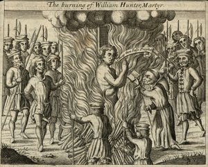 William Hunterin, marttyyrin, polttaminen (kaiverrus) tekijältä English School