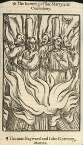 Viiden marttyyrin polttaminen Canterburyssa (kaiverrus). tekijältä English School
