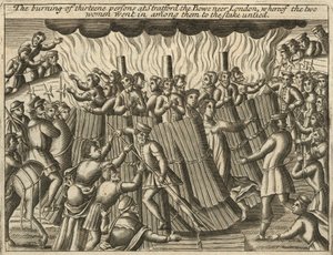 Kolmentoista henkilön polttaminen Stratford le Bowissa (kaiverrus) tekijältä English School