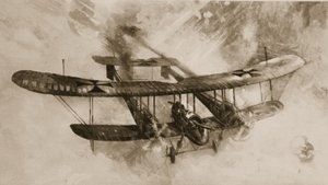 Suuren taistelulentokoneen tulo: kaksinkertainen saksalainen kaksitaso, johon brittiläiset lentäjät ovat ryhtyneet, The Illustrated War Newsista tekijältä English School