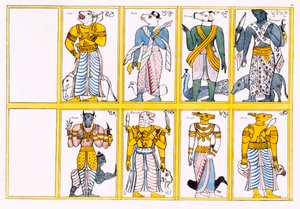 Paholaiset, mukaan lukien Ayimane, Sooniyan ja Calloo-Coomare, Edward Uphamin teoksesta The History and Doctrine of Buddhism, 1829 tekijältä English School