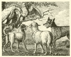 Koira ja lammas (kaiverrus) tekijältä English School