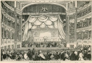 Art Unionin palkintojen arvonta Drury Lane -teatterissa vuonna 1843 tekijältä English School