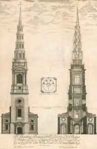 St Brides -kirkon tornin länsipään korkeus ja näkymät Fleet Streetissä, Lontoossa