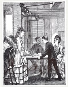 Laitteet viestien kuljettamiseen Post Office Telegraphin päämajassa, Telegraph Street, Lontoo, The Graphic, 1871 tekijältä English School