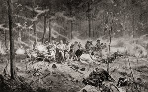 Majuri Allan Wilsonin viimeinen osasto Shangani-joella Matabelelandissa ensimmäisen Matabele-sodan aikana vuonna 1893 Allan Stewartin maalauksen jälkeen, Etelä-Afrikasta ja Transvaalin sodasta: Voi. 1