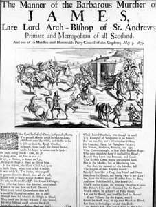 Jamesin, edesmenneen St. Andrewsin lordiarkkipiispan, koko Skotlannin kädellisen ja metropoliitin, barbaarisen murhan tapa, 1679 tekijältä English School