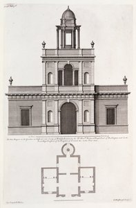Uusi "Bagnio" Chiswick Housen puutarhassa, Colen Campbellin teoksesta "Vitruvius Britannicus or The British Architect" (kaiverrus). tekijältä English School