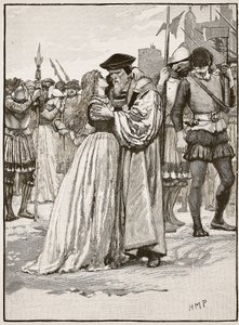 Sir Thomas Moren ja hänen tyttärensä ero, kuvitus Cassells Illustrated History of Englandista (seepiakuva) tekijältä English School