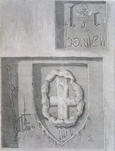 Anne Boleynin allekirjoitus Tudor Rosen kanssa hänen vankilassaan Lontoon Towerissa ja toinen vanki veistämällä ristiä, 1815 tekijältä English School