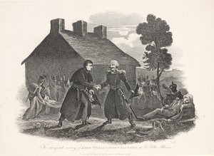 Lord Wellingtonin ja Blucherin odottamaton tapaaminen La Belle Alliancessa, pubissa. T Kelly, 1811 tekijältä English School