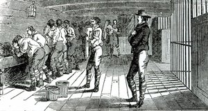 Pesuhuone kansien alla - tuomitsi ammattiyhdistysaktivistien kuljettamisen Australiaan, kuvattu teoksessa The Martyrs of Tolpuddle, julkaissut Trades Union Congress, 1834 tekijältä English School