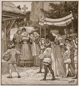 Jack of Newburyn häät: Brides-kulkue, kuvitus Cassells Illustrated History of Englandista (seepiakuva) tekijältä English School