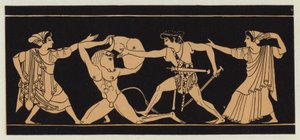 Theseus tappaa Minotauroksen (värilitografia) tekijältä English School
