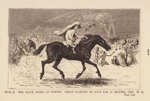 Kolmas sinetti, nälänhädän musta hevonen (kaiverrus) tekijältä English School