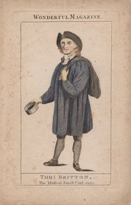 Thomas Britton: The Musical Small Coal-Man, kuvitus Wonderful Magazinesta, n.1764 (käsinvärinen kaiverrus) tekijältä English School