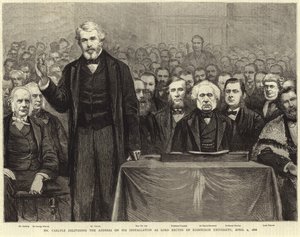 Thomas Carlyle pitämässä osoitetta asennuksessaan Edinburghin yliopiston lordirehtorinä