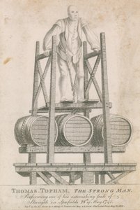 Thomas Topham, vahva mies, suorittamassa yhden hämmästyttävistä voimateoistaan Spitalfieldsissä 28. toukokuuta 1741 tekijältä English School