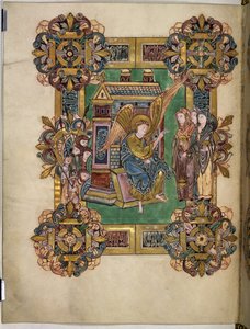 Kolme mariaa haudalla, Pyhän Æthelwoldin siunaus, n. 963-984 (muste ja kulta pergamentilla) tekijältä English School