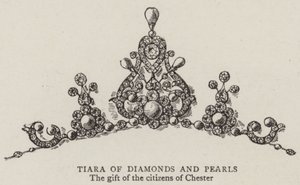 Timanttien ja helmien tiara (kaiverrus) tekijältä English School