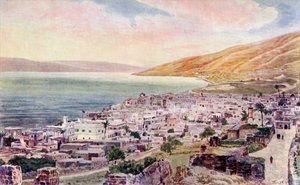 Tiberius ja Galileanmeri, Israel, n. 1910 (väri litho) tekijältä English School