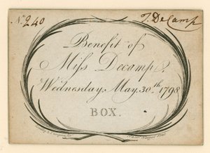 Lippu Drury Lane -teatteriin, Lontoo: Benefit of Miss Decamp, 30. toukokuuta 1798 tekijältä English School