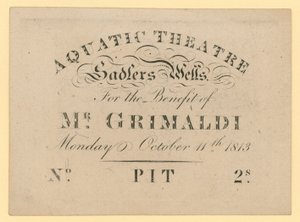 Lippu Aquatic Theatreen, herra Grimaldin hyväksi, 11. lokakuuta 1813 tekijältä English School