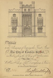 Lippu City of London Schoolin ensimmäisen kiven muuraukseen 21. lokakuuta 1835 tekijältä English School