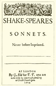 Shakespearen sonettien otsikkosivu, 1609 tekijältä English School