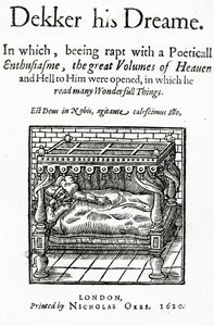 Thomas Dekkerin Dekker hänen unelmansa nimilehti, julkaistu 1620 tekijältä English School